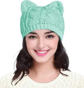 v28 Women Men Girls Boys Teens Cute Cat Ear Knit Cable Rib Hat Cap Beanie