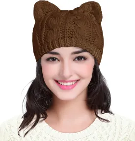 v28 Women Men Girls Boys Teens Cute Cat Ear Knit Cable Rib Hat Cap Beanie