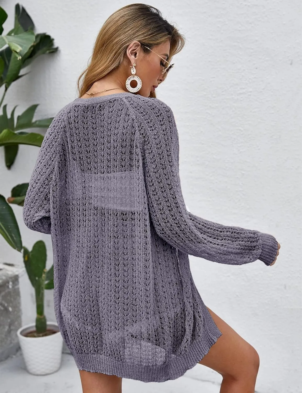 Women Crochet Lightweight Cardigan Cover Up Open Front Long Sleeve Summer Cardigans