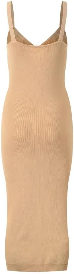 Women V-Neck Solid Slim Fitted Wear Slips Knits Midi Dress