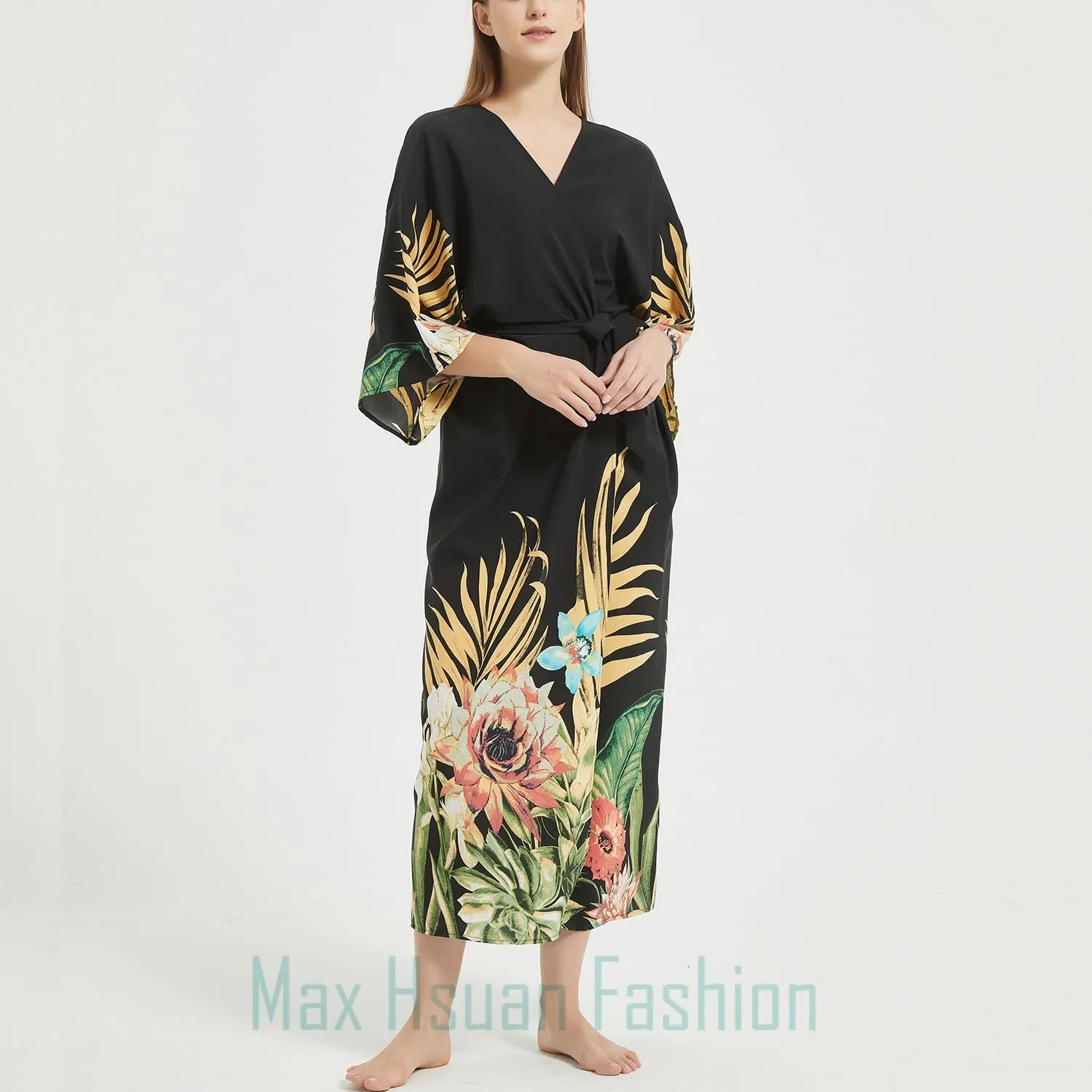 Women's Bohemian Floral Print Kimono Cardigan Summer Swimsuit Beach Cover Up Dresses