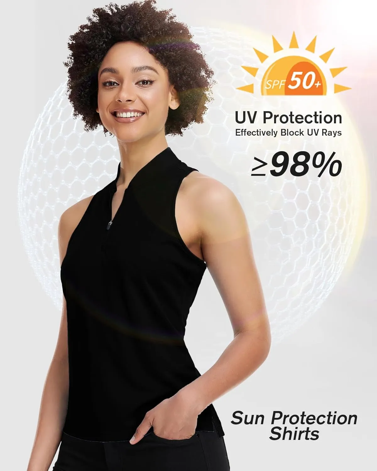 Women's Golf Shirt Sleeveless, V Neck Raceerback Polo Shirts Moisture Wicking, Quick Dry Ladies Tennis T Shirts