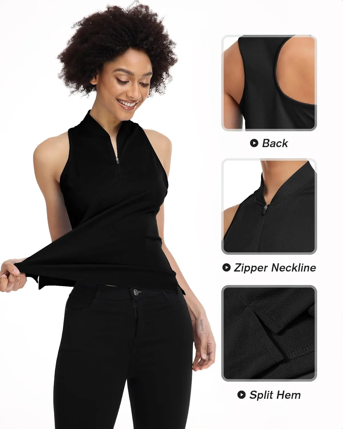 Women's Golf Shirt Sleeveless, V Neck Raceerback Polo Shirts Moisture Wicking, Quick Dry Ladies Tennis T Shirts