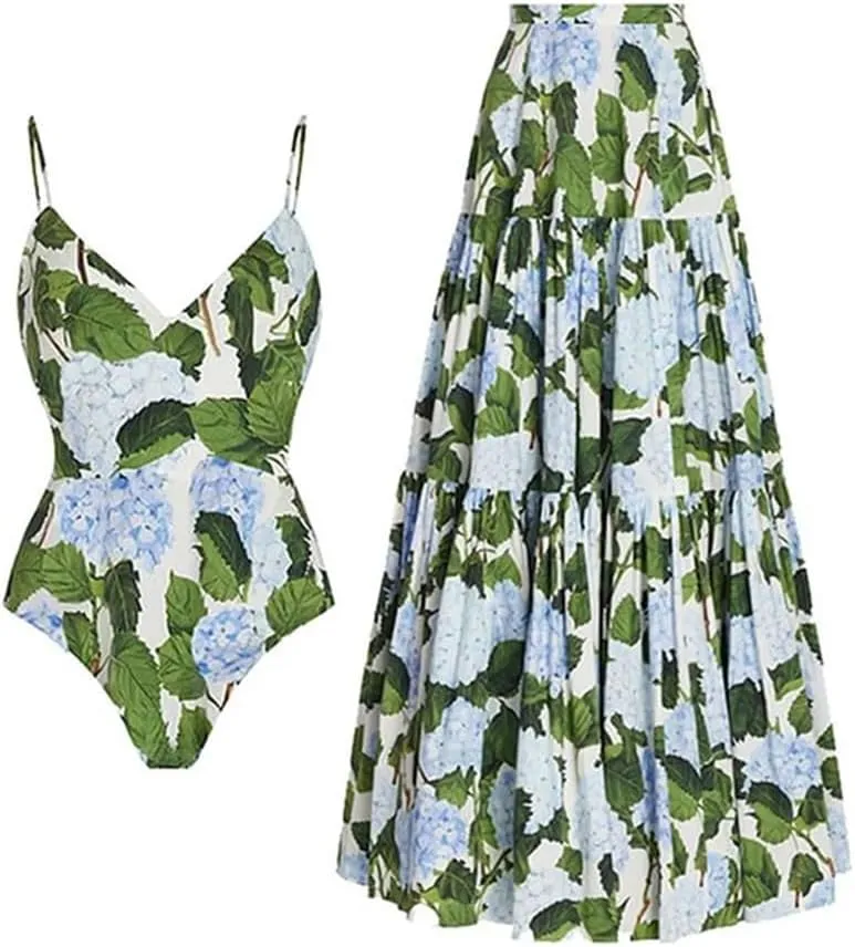 Women's One Piece Swimsuit with Beach Cover up Wrap Skirt Floral Tummy Control Tankini Set 2 Piece Swimsuit Outfits