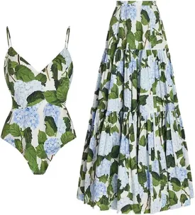 Women's One Piece Swimsuit with Beach Cover up Wrap Skirt Floral Tummy Control Tankini Set 2 Piece Swimsuit Outfits