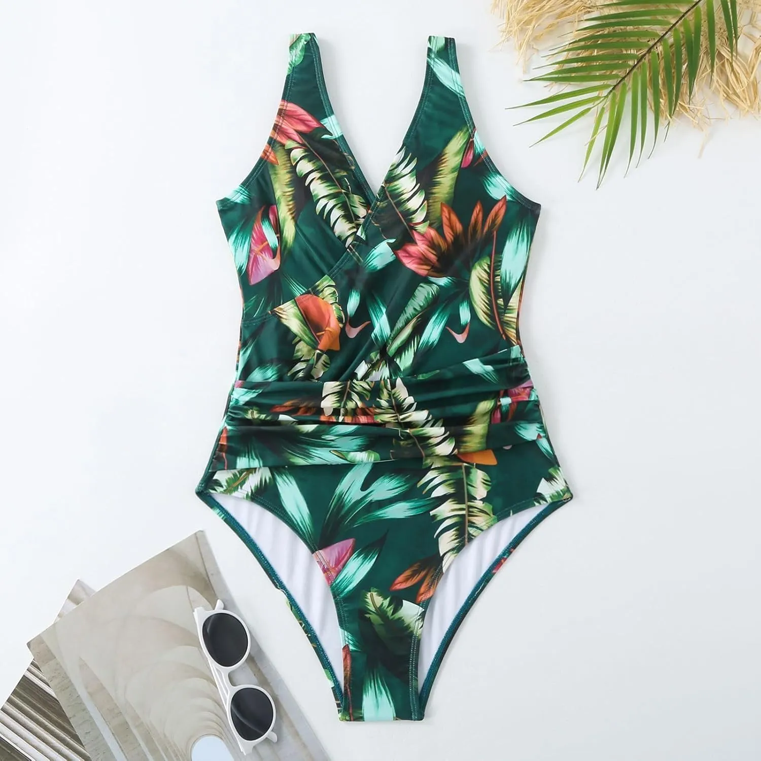 Women's One Piece Swimsuit with Cover up Set Beach Wrap Skirt Retro Floral Print Bathing Suit for Women Tummy Control