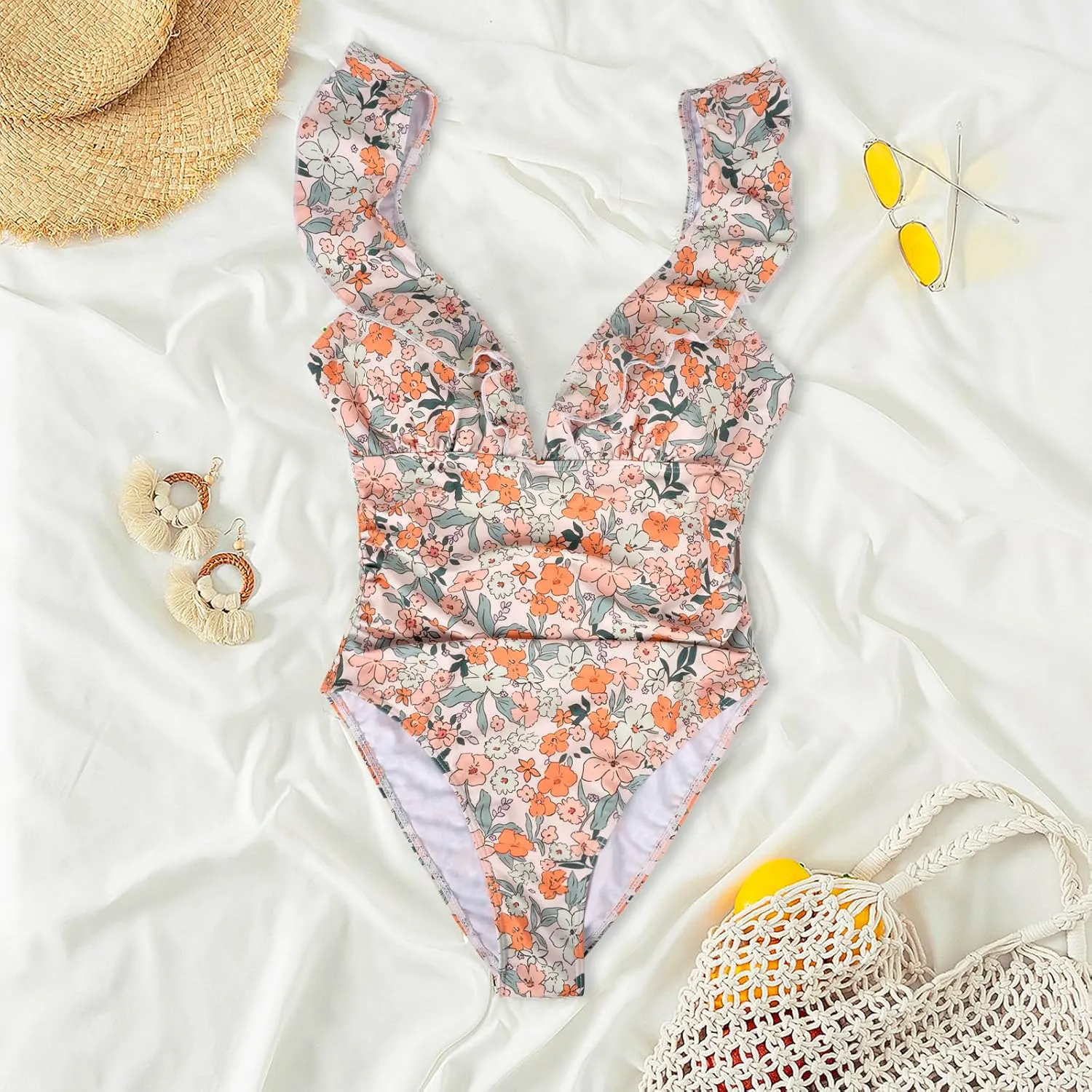 Women's One Piece Swimsuit with Cover Up Wrap Skirt, Floral Beach Swimsuit with Cover Up Set, Monokini Two Piece Bathing Suit