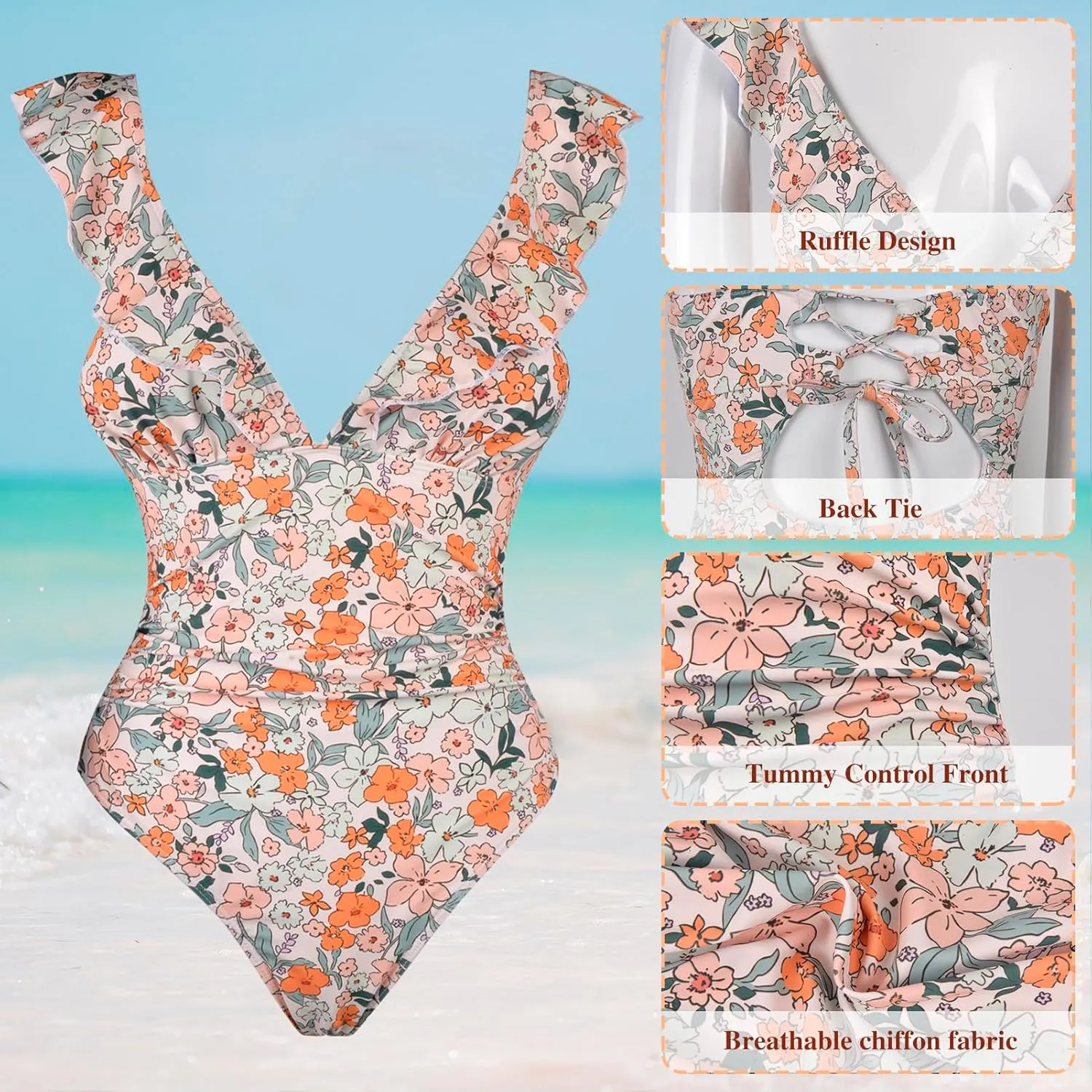 Women's One Piece Swimsuit with Cover Up Wrap Skirt, Floral Beach Swimsuit with Cover Up Set, Monokini Two Piece Bathing Suit