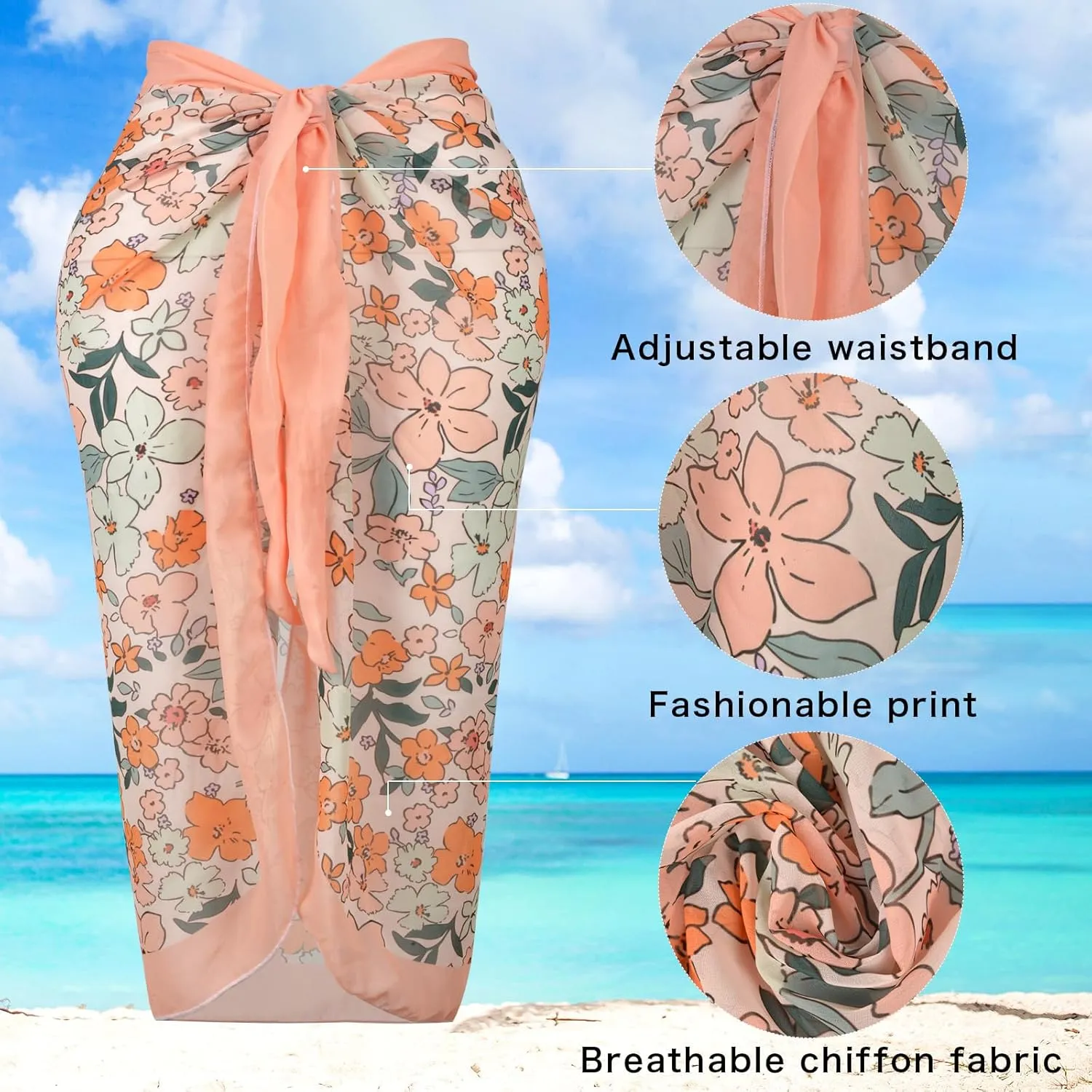 Women's One Piece Swimsuit with Cover Up Wrap Skirt, Floral Beach Swimsuit with Cover Up Set, Monokini Two Piece Bathing Suit