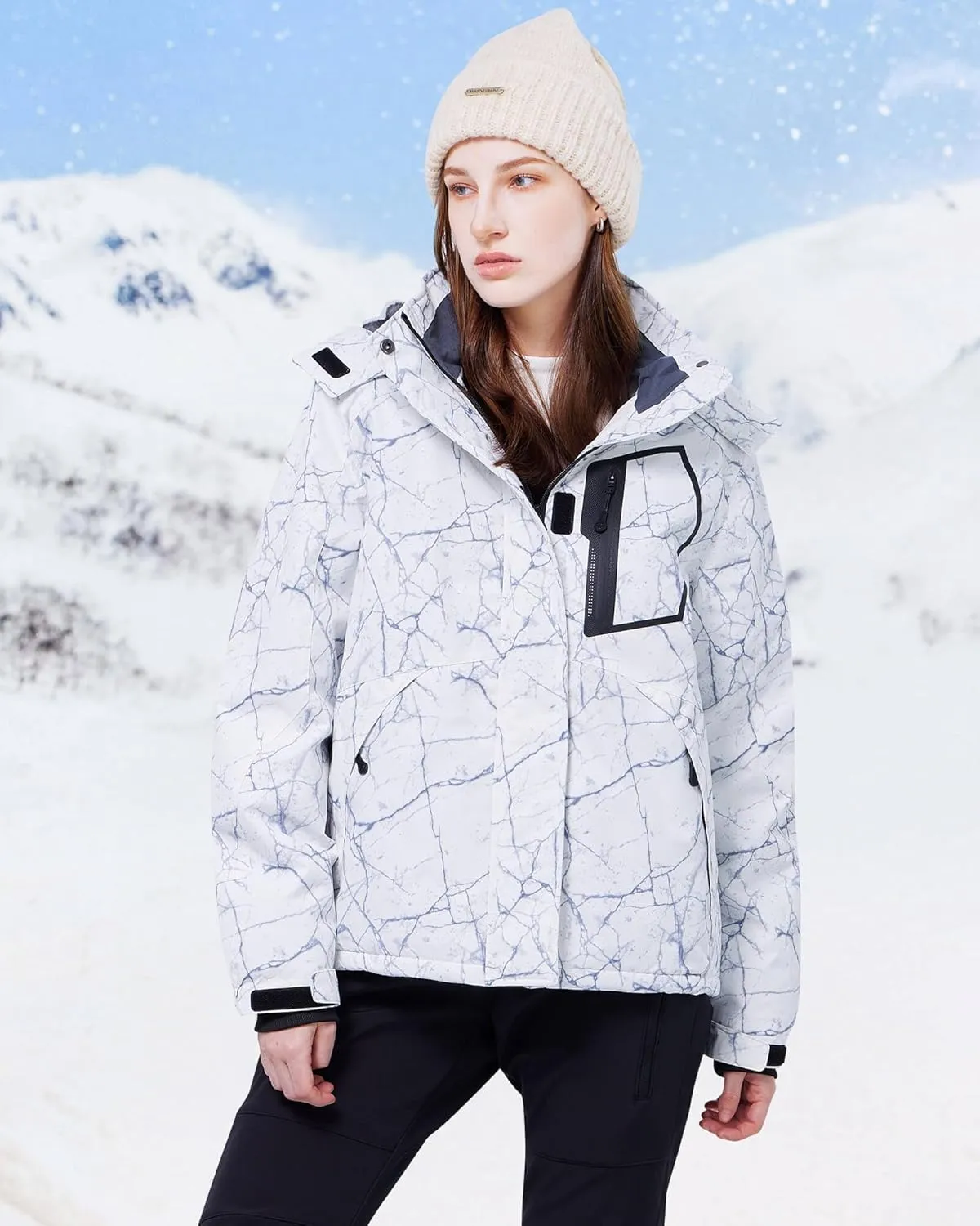 WULFUL Womens Waterproof Snow Ski Jacket Mountain Windproof Winter Coat with Detachable Hood