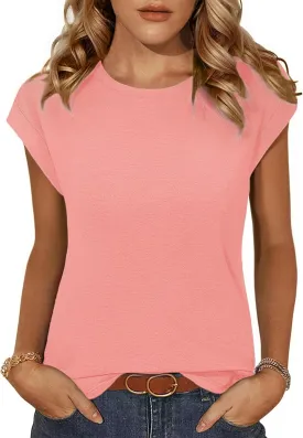 Zeagoo Womens 3 Pack Crewneck Cap Sleeve Tank Tops Casual Basic T Shirts Loose Fit Tee Summer Tops 2025