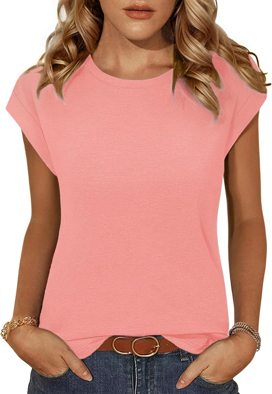 Zeagoo Womens 3 Pack Crewneck Cap Sleeve Tank Tops Casual Basic T Shirts Loose Fit Tee Summer Tops 2025